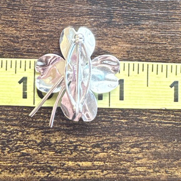 VTG Sterling Silver 925 Four Leaf Clover Textured Brooch Size 1" Length - Picture 9 of 11